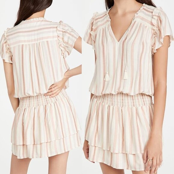 Paige Cristina Ruffle Smocked Tiered Minidress XL Ecru Neutral Boho Beach $199 - Picture 1 of 16